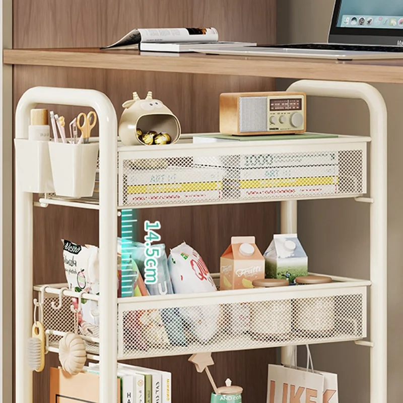 5-Tier Mobile Rolling Storage Cart Metal Storage Rack with Wheels Brake Hooks Hanging Boxes for Kitchen Bedroom Office Organization - Black