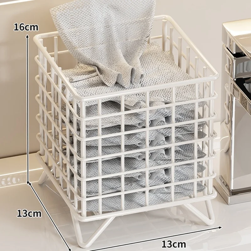 Square Mesh Storage Basket Rack Hollow Design Waterproof Countertop Organizer for Bathroom - White
