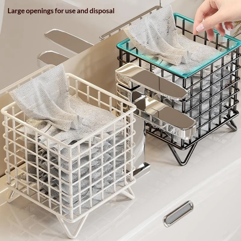 Square Mesh Storage Basket Rack Hollow Design Waterproof Countertop Organizer for Bathroom - White