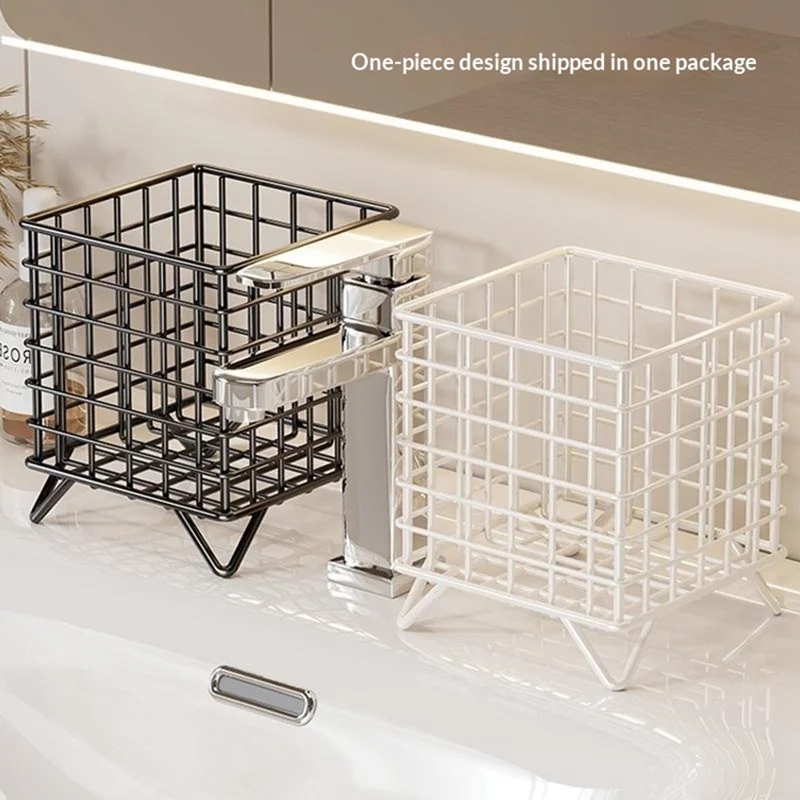 Square Mesh Storage Basket Rack Hollow Design Waterproof Countertop Organizer for Bathroom - White
