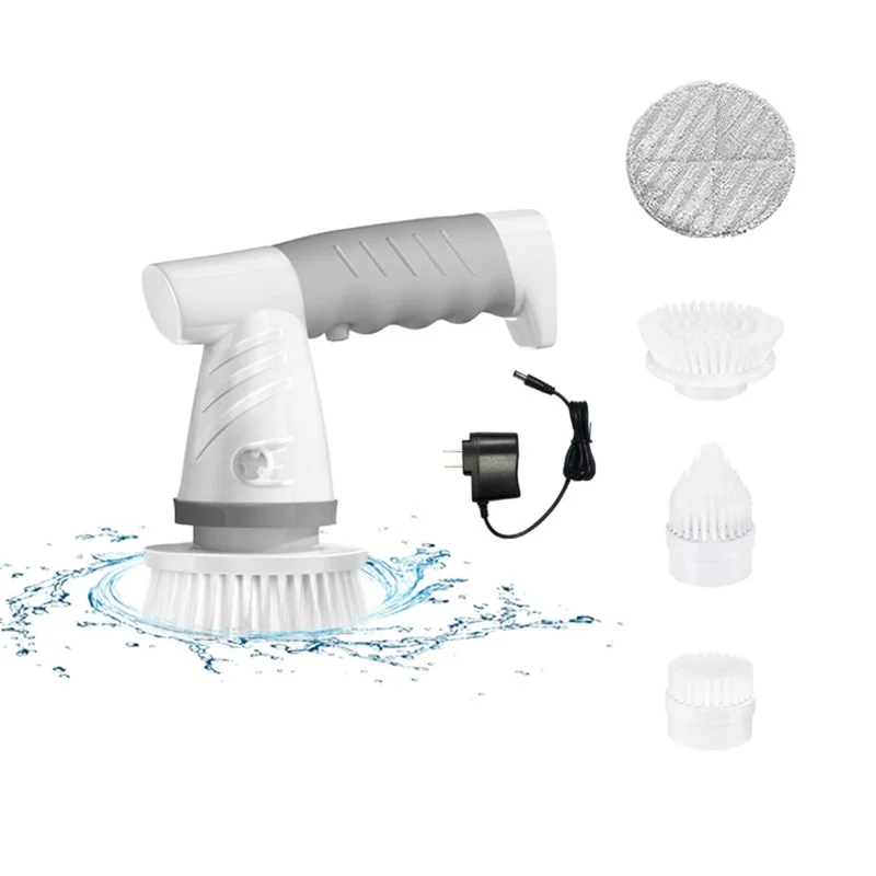 JESOPB k108 Electric Cleaning Brush 2000mAh 4.2V EU Plug Rechargeable Multi-Function Cleaner with 4 Brush Heads - Grey