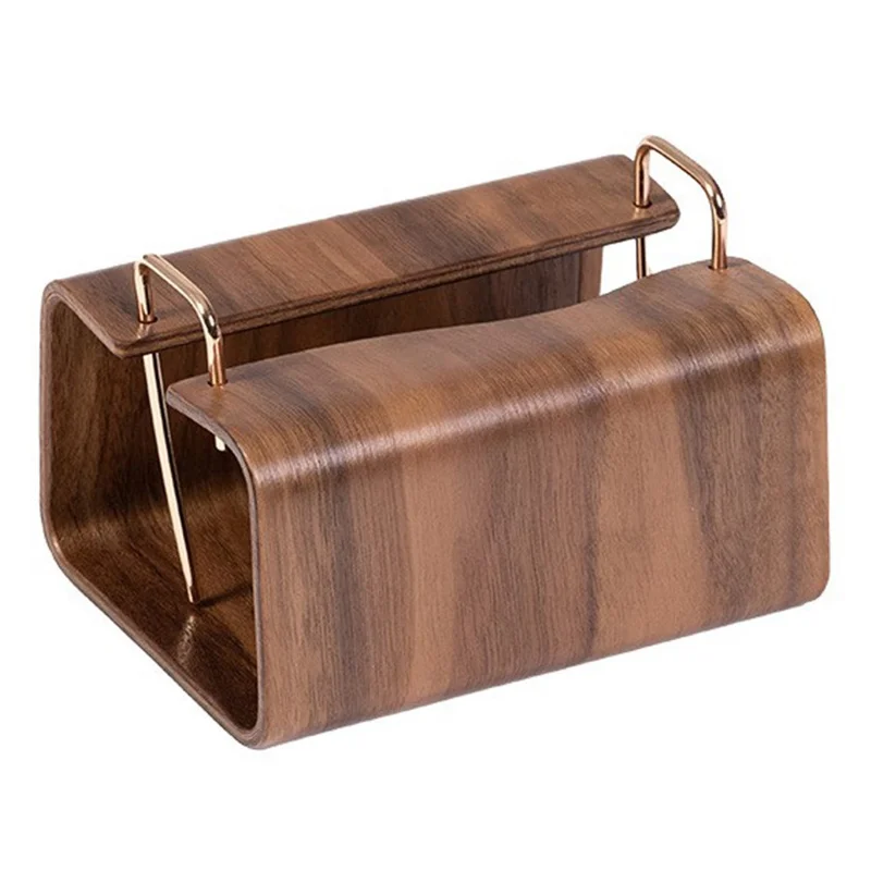 Retro Wooden Tissue Box Desktop Paper Dispenser with Metal Handles for Home Hotel Office - Square