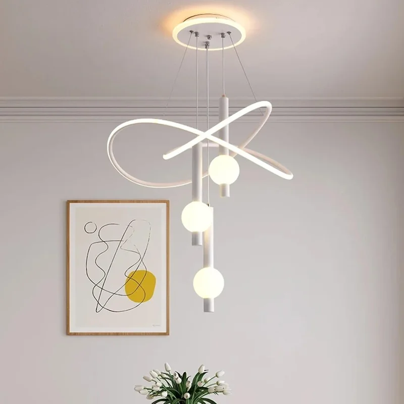 Nordic Style 3 Color Temperature LED Chandelier Pendant Light Adjustable Height for Dining Room Bedroom - White