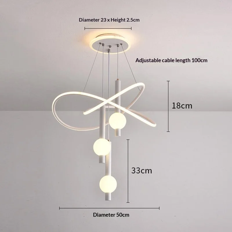 Nordic Style 3 Color Temperature LED Chandelier Pendant Light Adjustable Height for Dining Room Bedroom - White