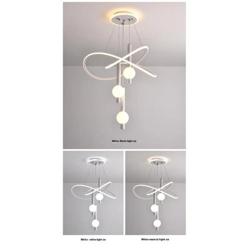 Nordic Style 3 Color Temperature LED Chandelier Pendant Light Adjustable Height for Dining Room Bedroom - White