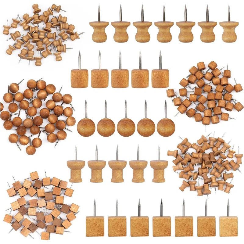 50 pièces, 5 formes, punaises en bois avec boîte de rangement, punaises à tête en bois pour tableau de liège, bureau et maison
