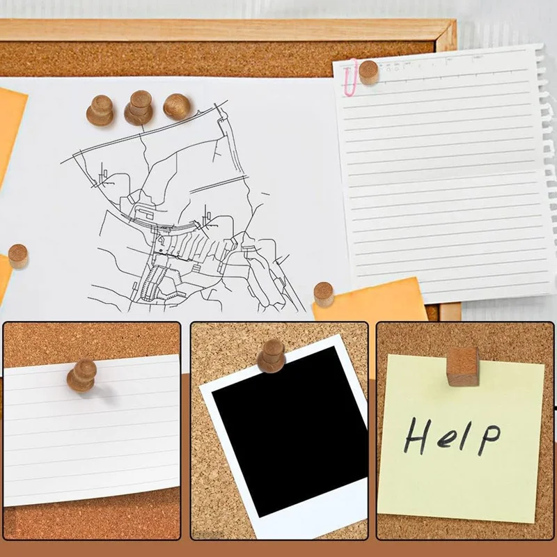 50 pièces, 5 formes, punaises en bois avec boîte de rangement, punaises à tête en bois pour tableau de liège, bureau et maison