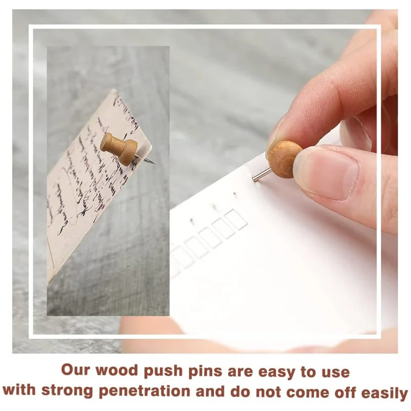 50 pièces, 5 formes, punaises en bois avec boîte de rangement, punaises à tête en bois pour tableau de liège, bureau et maison