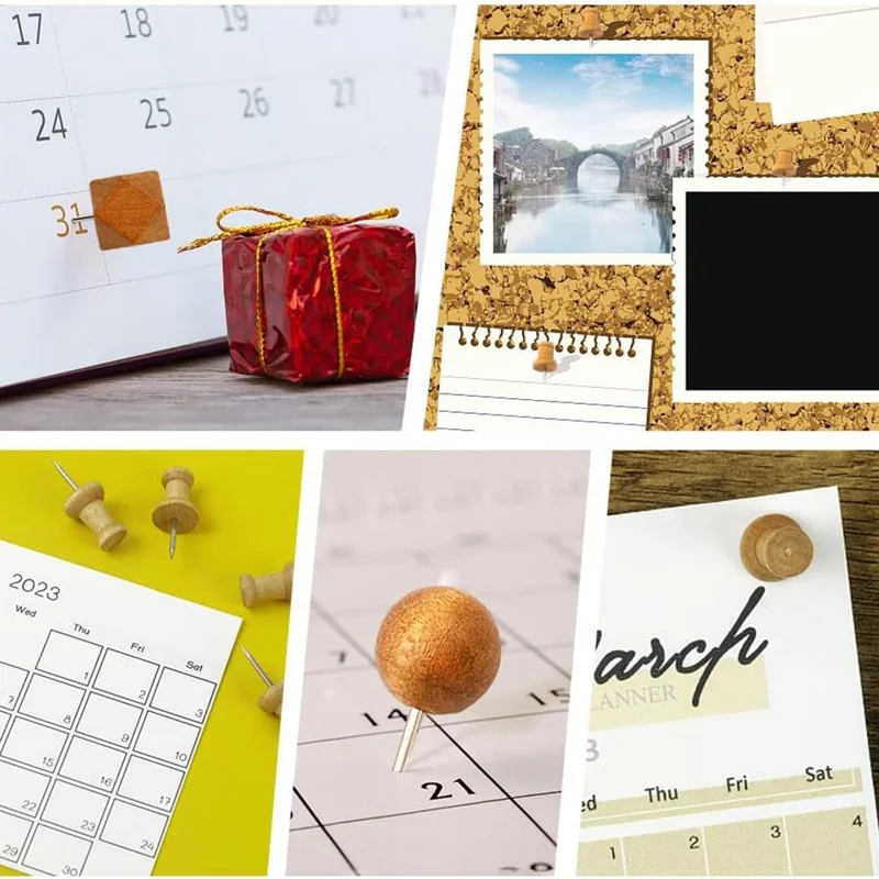 50 pièces, 5 formes, punaises en bois avec boîte de rangement, punaises à tête en bois pour tableau de liège, bureau et maison