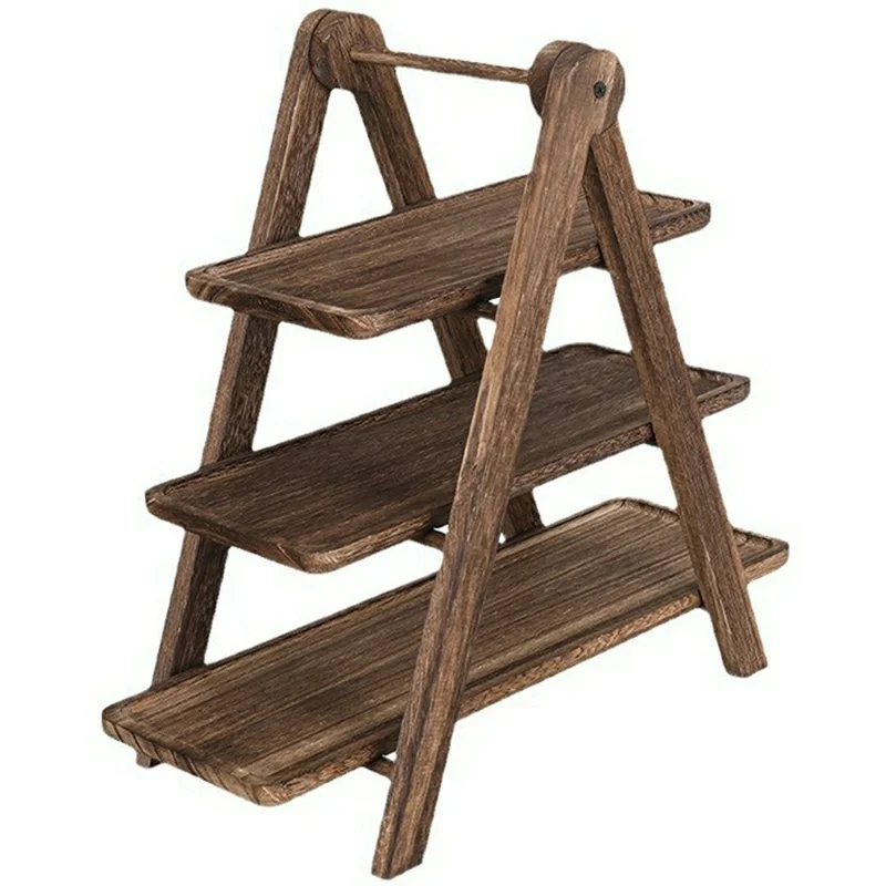 3-Tier Wooden Display Stand Solid Wood Cupcake Stand Food Storage Rack Desktop Organizer