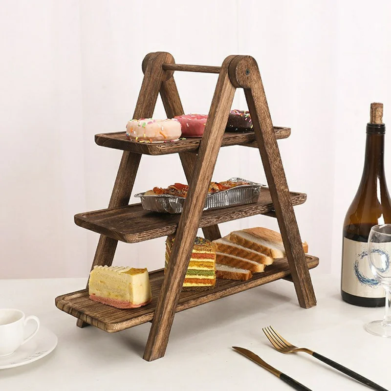 3-Tier Wooden Display Stand Solid Wood Cupcake Stand Food Storage Rack Desktop Organizer