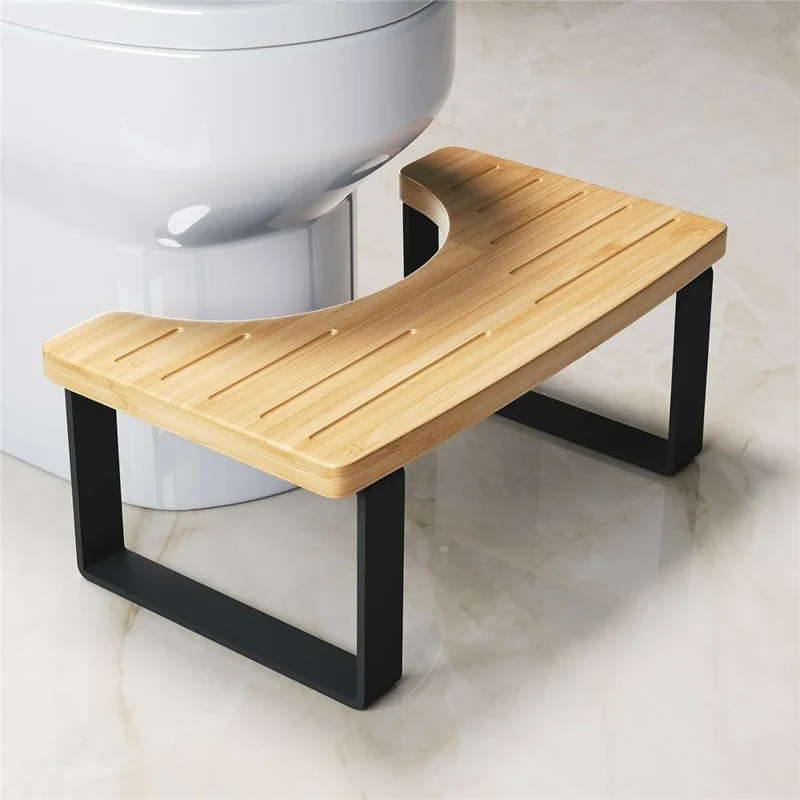 Bathroom Footstool U-Shape Bamboo Anti-Slip Toilet Squatting Stool for Toilet Support - Light Coffee