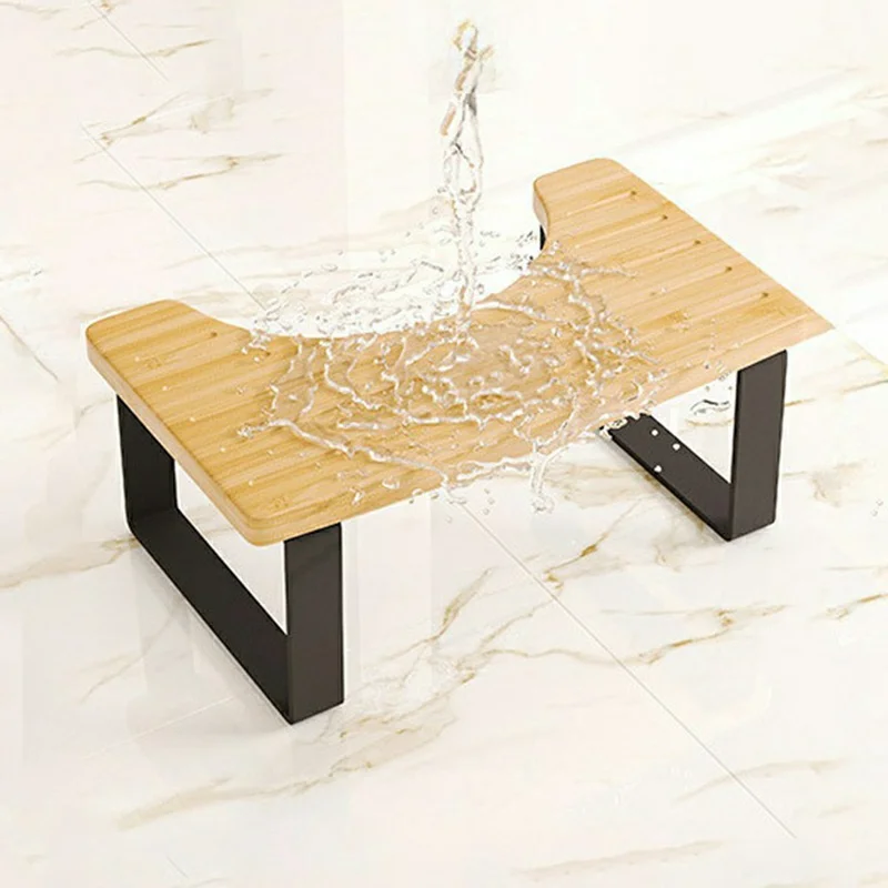 Bathroom Footstool U-Shape Bamboo Anti-Slip Toilet Squatting Stool for Toilet Support - Light Coffee
