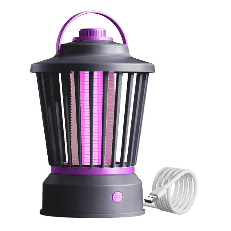 Lampe anti-moustiques M12 sur fiche 360°, 3000 V, tueur d'insectes électrique pour intérieur et extérieur - Gris