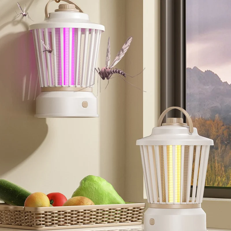 Lampe anti-moustiques M12 sur fiche 360°, 3000 V, tueur d'insectes électrique pour intérieur et extérieur - Gris