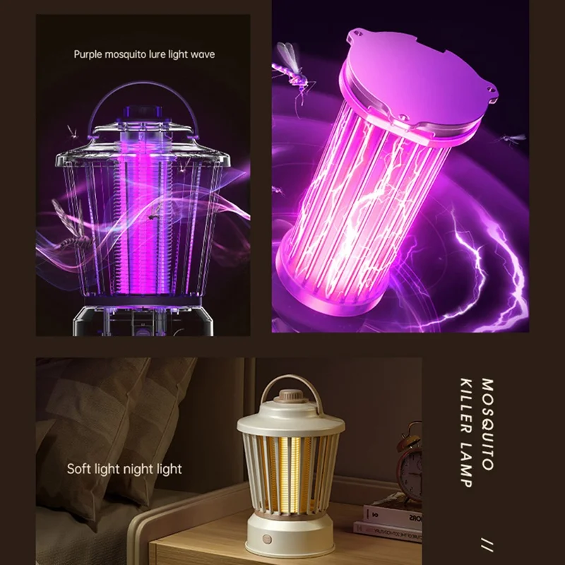 Lampe anti-moustiques M12 sur fiche 360°, 3000 V, tueur d'insectes électrique pour intérieur et extérieur - Gris