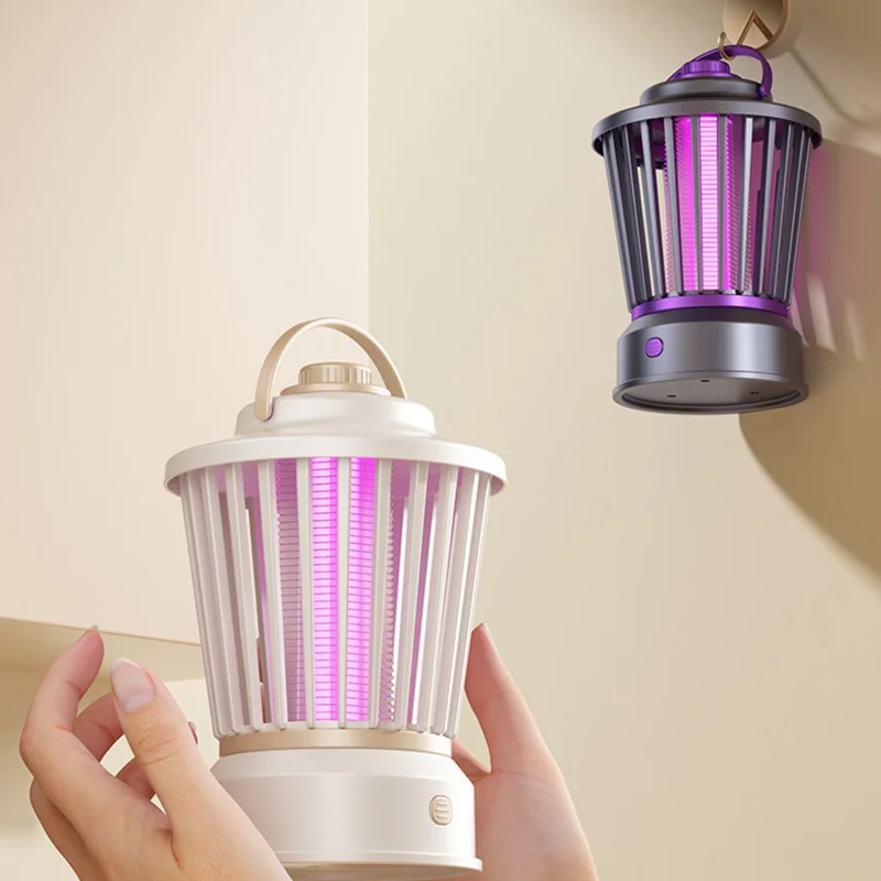 Lampe anti-moustiques M12 sur fiche 360°, 3000 V, tueur d'insectes électrique pour intérieur et extérieur - Gris