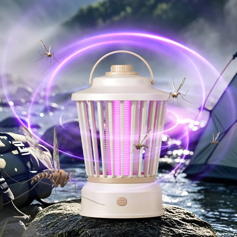 Lampe anti-moustiques M12 sur fiche 360°, 3000 V, tueur d'insectes électrique pour intérieur et extérieur - Gris