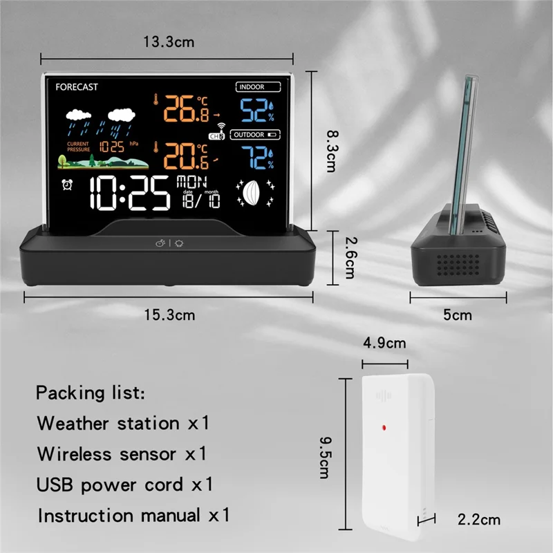 Weather Forecast Clock Electronic Indoor Temperature Humidity Meter RF Wireless Alarm Clock Weather Station - Color Background