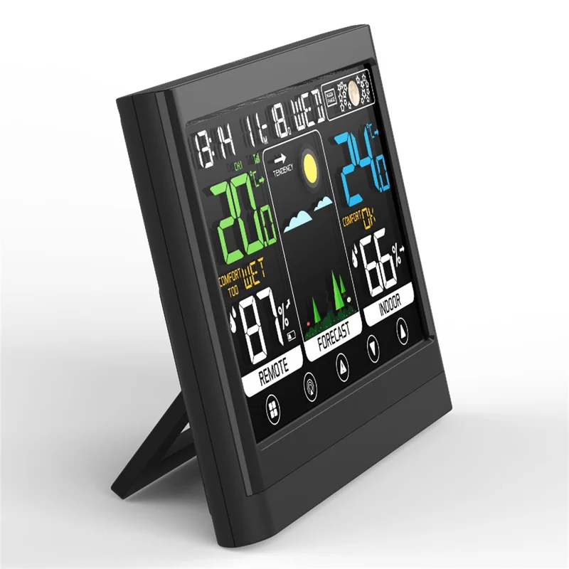 Sveglia Meteo con Schermo Tattile a Colori Termometro Igrometro Wireless RF Sveglia Previsioni del Tempo - Nero