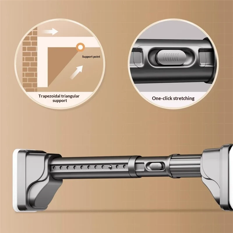 1-1.7m Retractable Telescopic Clothes Drying Rod One-Click Extension No Drilling Wall Mounted Closet Balcony Rack - Grey