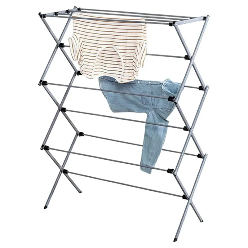 3-Tier Foldable Clothes Drying Rack Easy Install Indoor Outdoor Floor Standing Laundry Rack Portable Garment Hanger