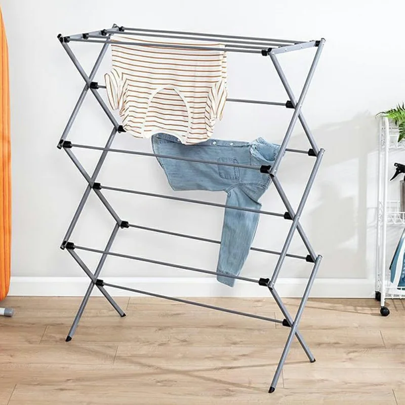 3-Tier Foldable Clothes Drying Rack Easy Install Indoor Outdoor Floor Standing Laundry Rack Portable Garment Hanger