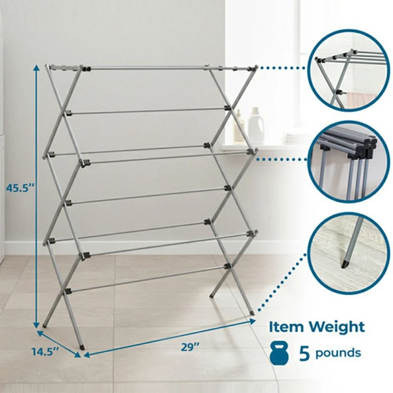 3-Tier Foldable Clothes Drying Rack Easy Install Indoor Outdoor Floor Standing Laundry Rack Portable Garment Hanger