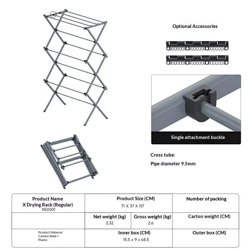 3-Tier Foldable Clothes Drying Rack Easy Install Indoor Outdoor Floor Standing Laundry Rack Portable Garment Hanger