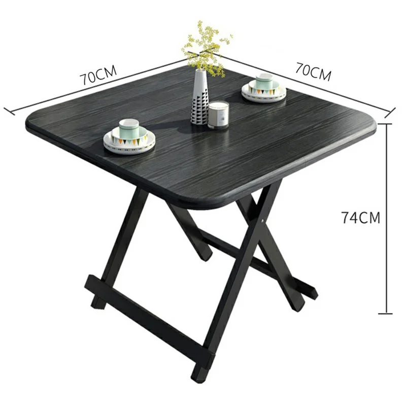 70x70x74cm Portable Folding Table Outdoor Indoor X-Type Bracket 15mm Thick Desktop Dining Table - Black