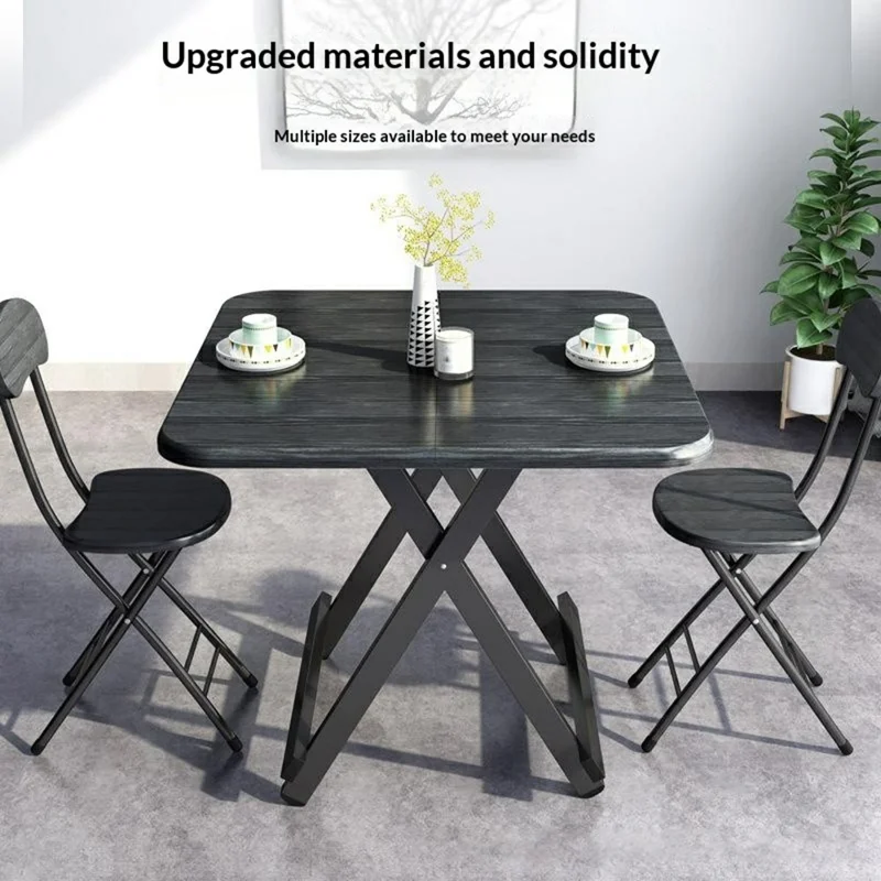 80x80x74cm Portable Folding Table Outdoor Indoor X-Type Bracket 15mm Thick Desktop Dining Table - Black