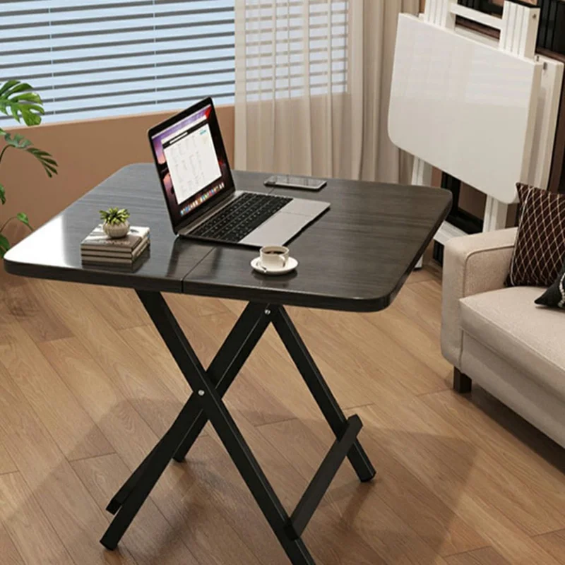 80x80x74cm Portable Folding Table Outdoor Indoor X-Type Bracket 15mm Thick Desktop Dining Table - Black