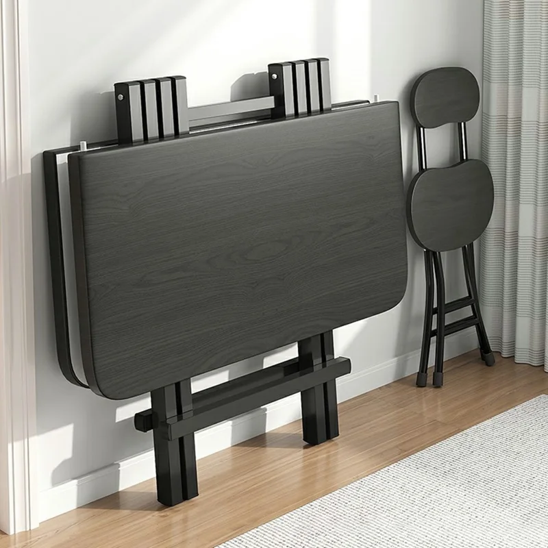 90x90x74cm Portable Folding Table Outdoor Indoor X-Type Bracket 15mm Thick Desktop Dining Table - Black