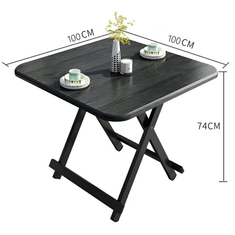 100x100x74cm Portable Folding Table Outdoor Indoor X-Type Bracket 15mm Thick Desktop Dining Table - Black