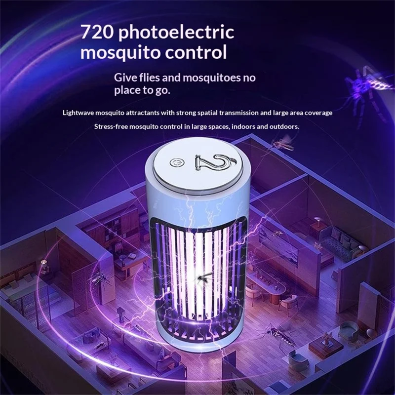 MWD-868 Rechargeable Mosquito Killer Lamp 3600V Electric Shock UV Light Bug Zapper for Indoor Outdoor - White
