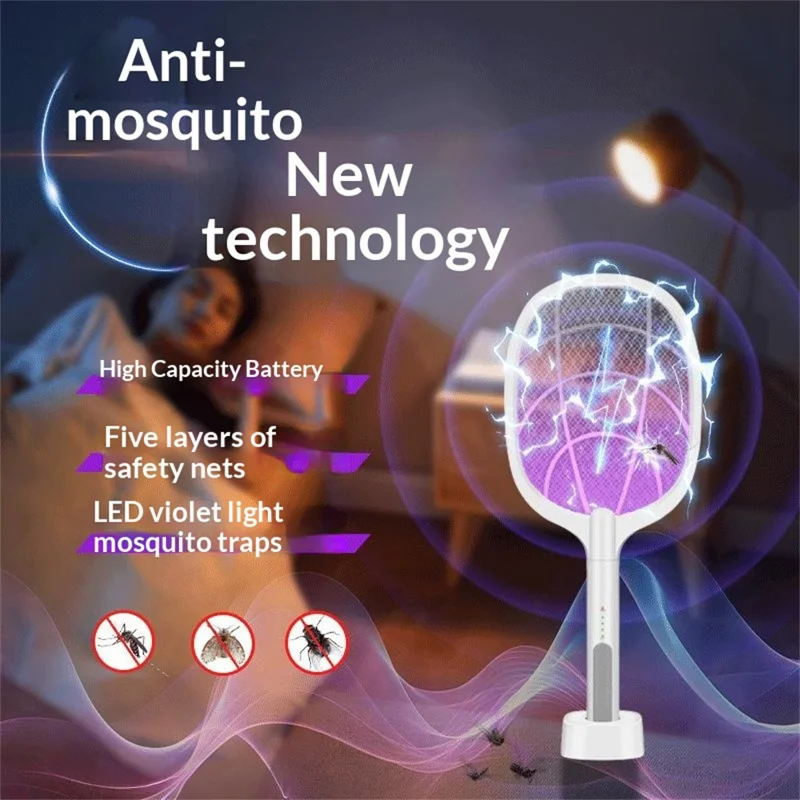 947 2 in 1 Zampirone Elettrico 3000V Ricaricabile con Base Supporto per Casa