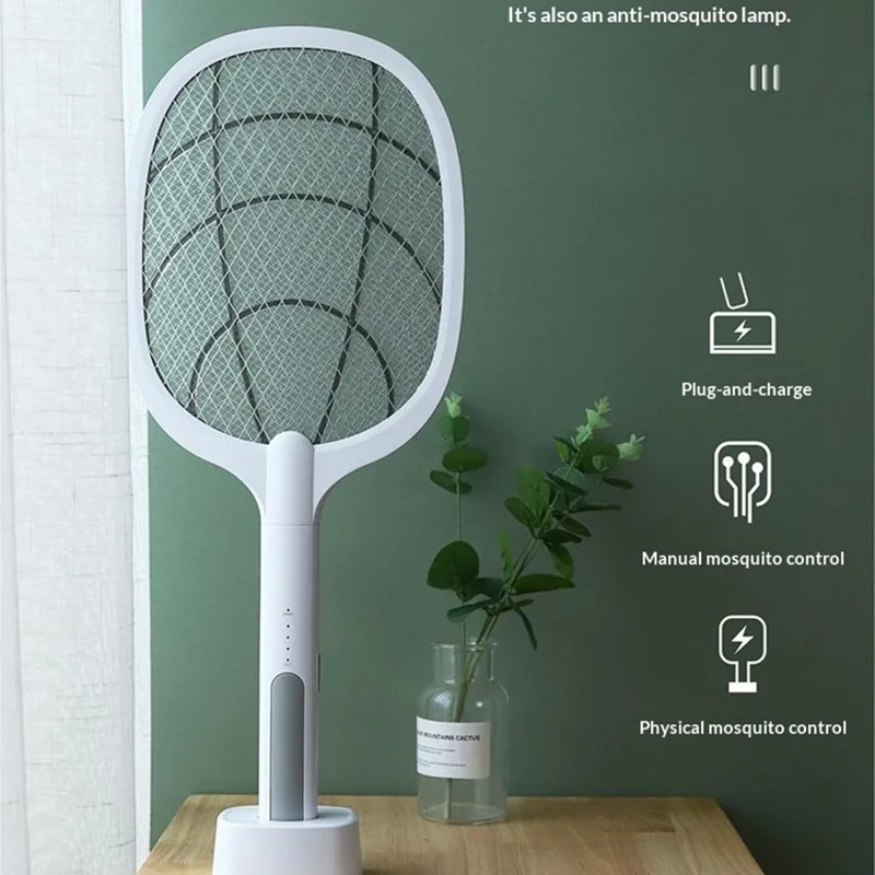 947 2 in 1 Zampirone Elettrico 3000V Ricaricabile con Base Supporto per Casa