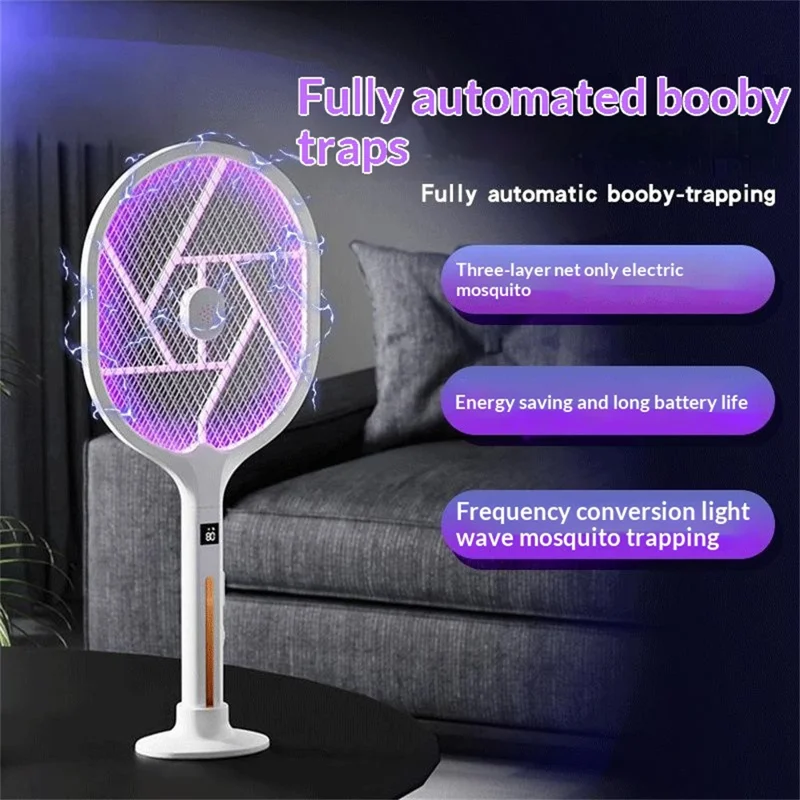 CY-828 2 in 1 Electric Mosquito Swatter Type-C Rechargeable Bug Zapper 2500V UV Light Fly Trap - Black