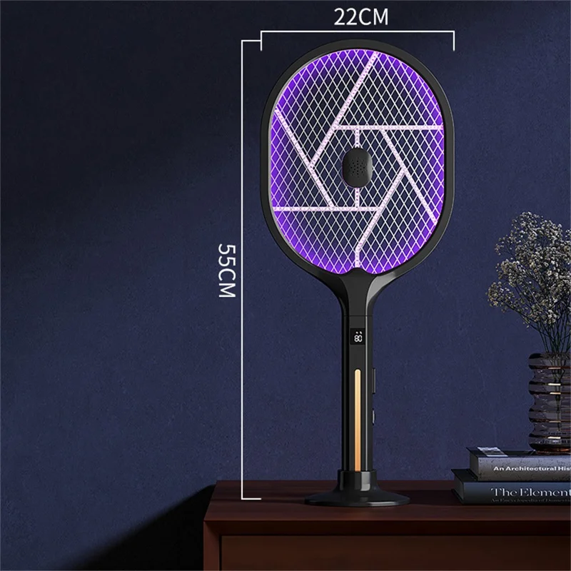 CY-828 2 in 1 Electric Mosquito Swatter Type-C Rechargeable Bug Zapper 2500V UV Light Fly Trap - Black