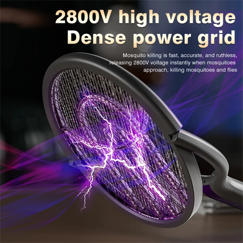 ML-308 Aciuola Elettrica Pieghevole 2800V Ricaricabile con Luce UV Rotabile a 90°, Trappola per Zanzare e Insetti per Uso Interno ed Esterno
