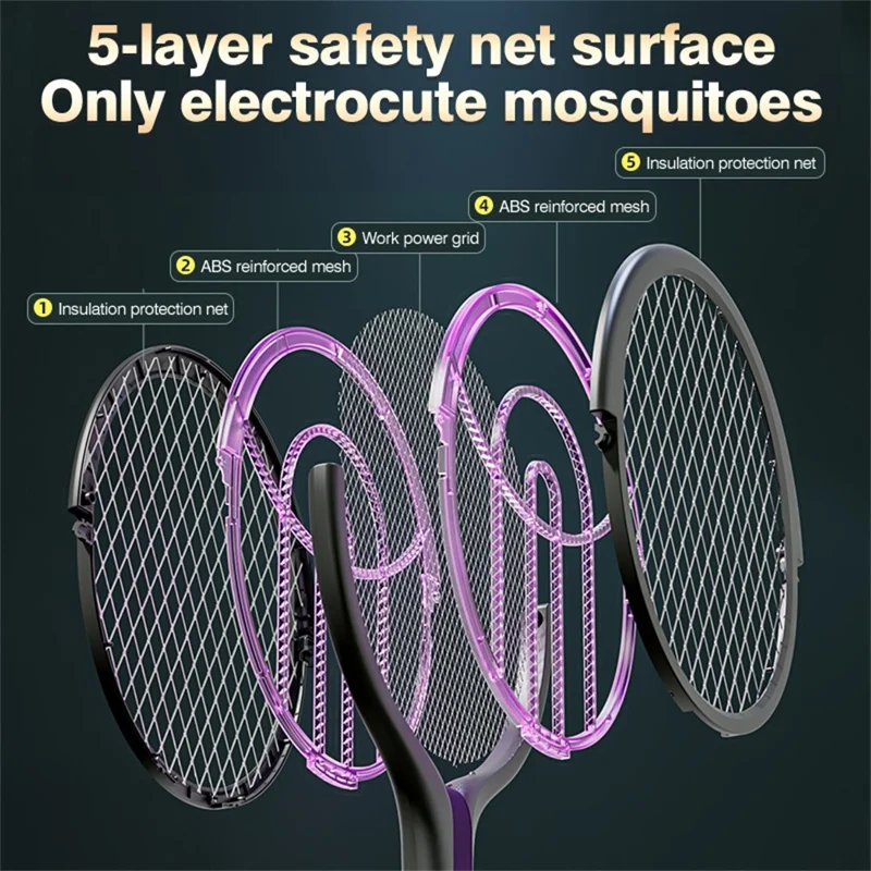 ML-308 Aciuola Elettrica Pieghevole 2800V Ricaricabile con Luce UV Rotabile a 90°, Trappola per Zanzare e Insetti per Uso Interno ed Esterno