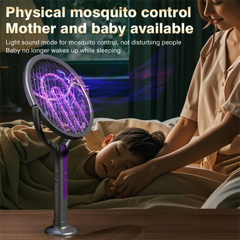 ML-308 Aciuola Elettrica Pieghevole 2800V Ricaricabile con Luce UV Rotabile a 90°, Trappola per Zanzare e Insetti per Uso Interno ed Esterno