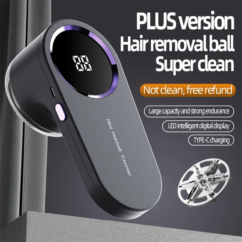 009 LED Display Fabric Shaver 6-Blade Steel Cutter Type-C Rechargeable Lint Remover - Grey