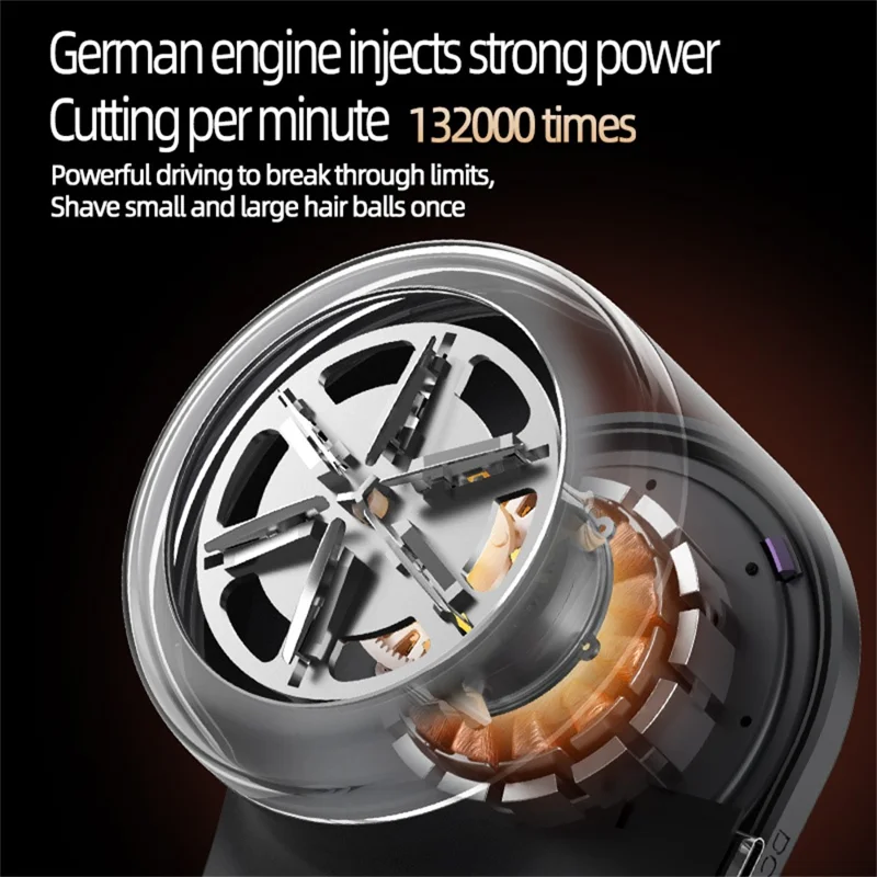 009 LED Display Fabric Shaver 6-Blade Steel Cutter Type-C Rechargeable Lint Remover - Grey