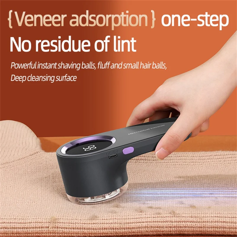 009 LED Display Fabric Shaver 6-Blade Steel Cutter Type-C Rechargeable Lint Remover - Grey