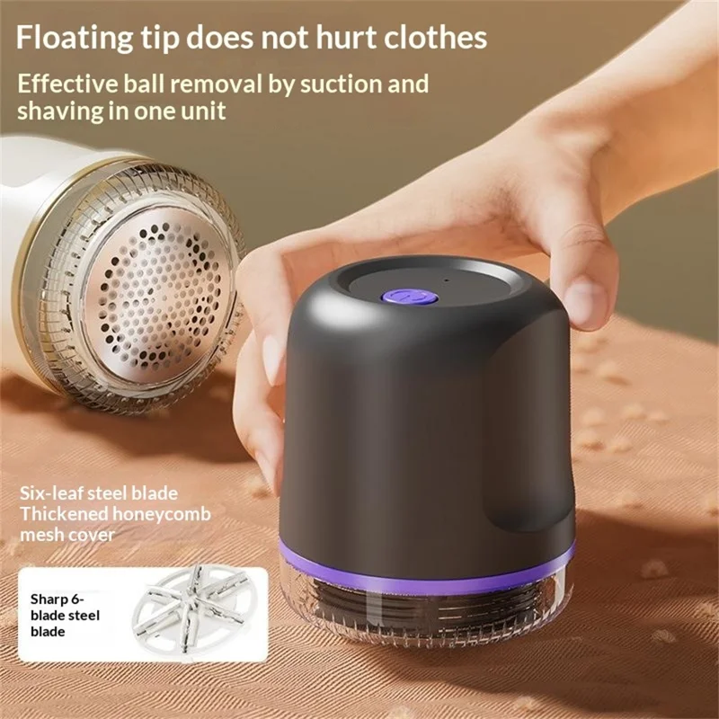 ML-M1 Electric Fabric Shaver 6-Blade Steel Floating Head Type-C Rechargeable Lint Remover for Sweaters - Warm White
