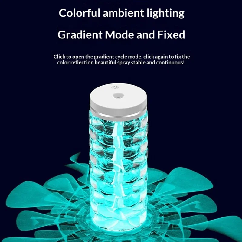 600ml Crystal Air Humidifier 7-Color LED Ambient Light Desktop Mist Diffuser for Home Office - Round