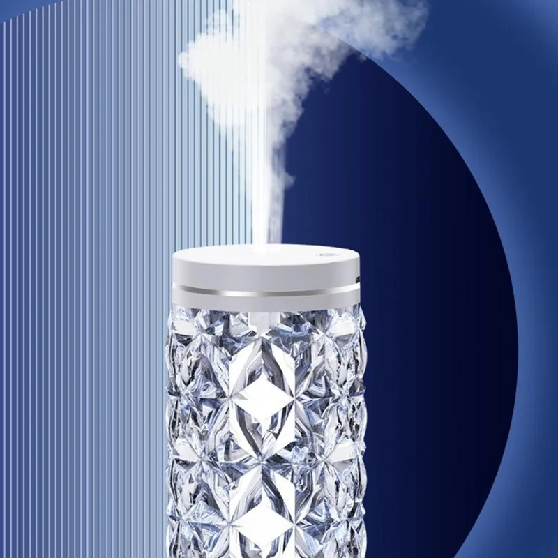 600ml Crystal Air Humidifier 7-Color LED Ambient Light Desktop Mist Diffuser for Home Office - Round