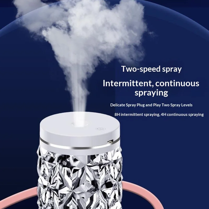 600ml Crystal Air Humidifier 7-Color LED Ambient Light Desktop Mist Diffuser for Home Office - Round