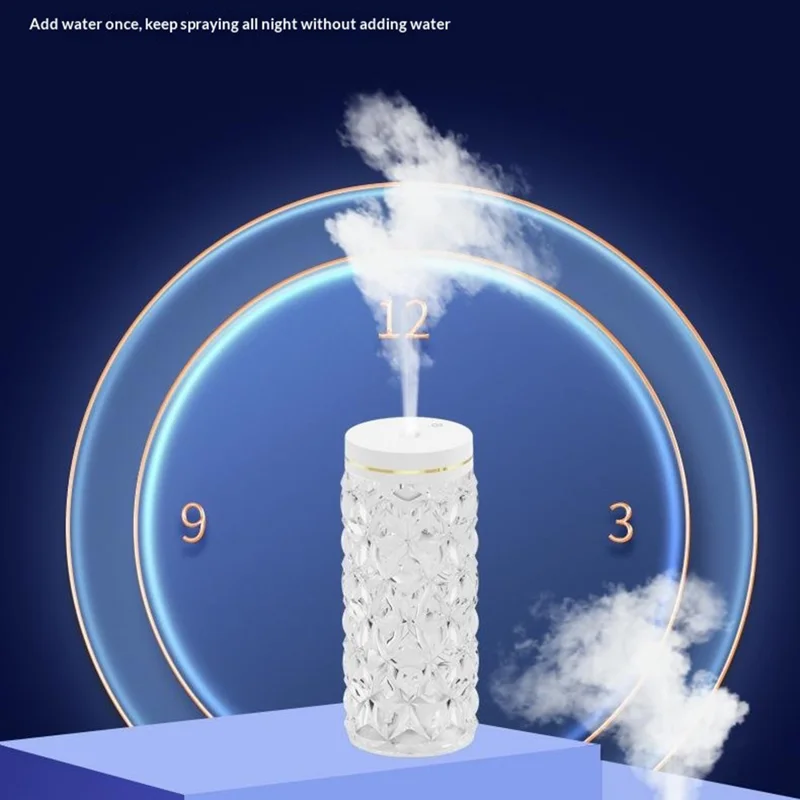 600ml Crystal Air Humidifier 7-Color LED Ambient Light Desktop Mist Diffuser for Home Office - Round